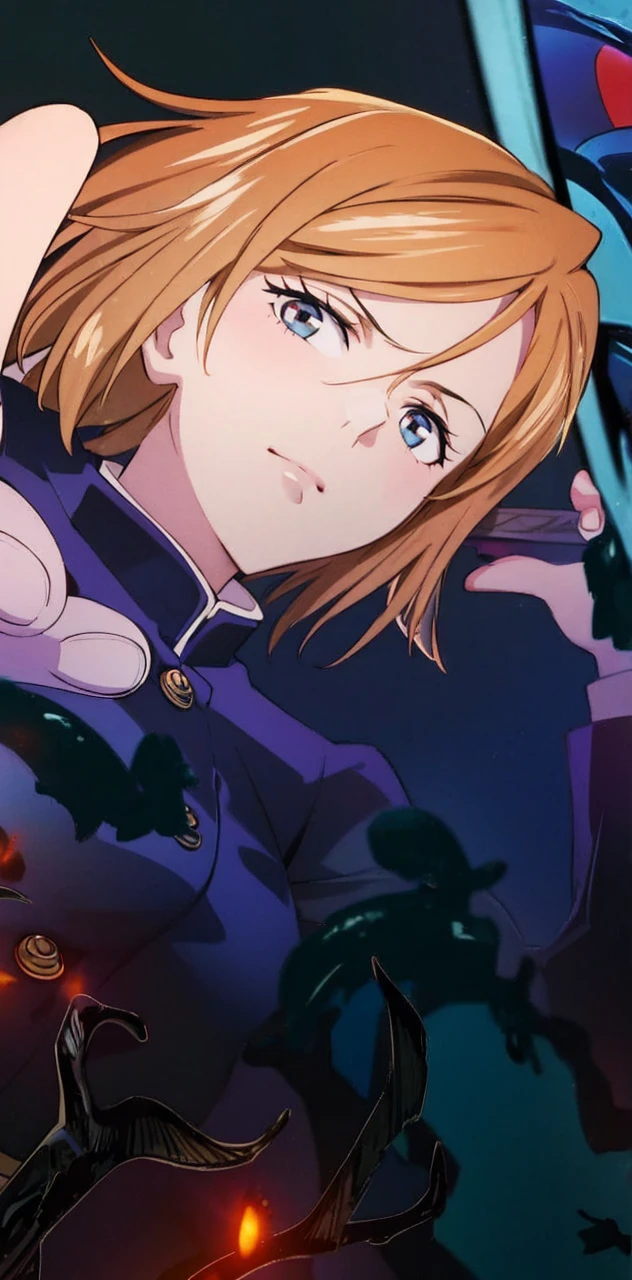masterpiece, highres, solo, 8k, detailed, perfect face, (ultra high quality), looking viewers, collar bones, armpit, medium breast, sideboobs, cleavage, yellow hair, light hair, short hair, green blue eyes, belly, stomach, navel, crop tanktop, denim short, mini short, slim body, smile, blush, thigh