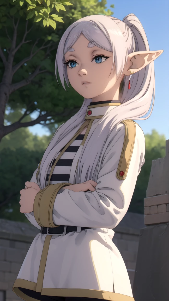 to freeze, to freeze, long hair, ponytail, (green eyes:1.5), White hair, pointed ears, elf, naked, elastic, nude грудь, full length (full body 1.1.), nude, very sexy, naked, Sex pose, nude, Sex pose, close-up,
BREAK shirt, long sleeves, jewelry, Tights, earrings, striped, black Tights, lure, striped shirt,
BREAK looking at viewer, upper body, whole body,
BREAK outdoors, sky, nature,
BREAK (masterpiece:1.2), Best quality, A high resolution, unity 8k wallpaper, (illustration:0.8), (beautiful detailed eyes:1.6), very detailed face, perfect lighting, extremely detailed computer graphics, (perfect hands, Ideal Anatomy),