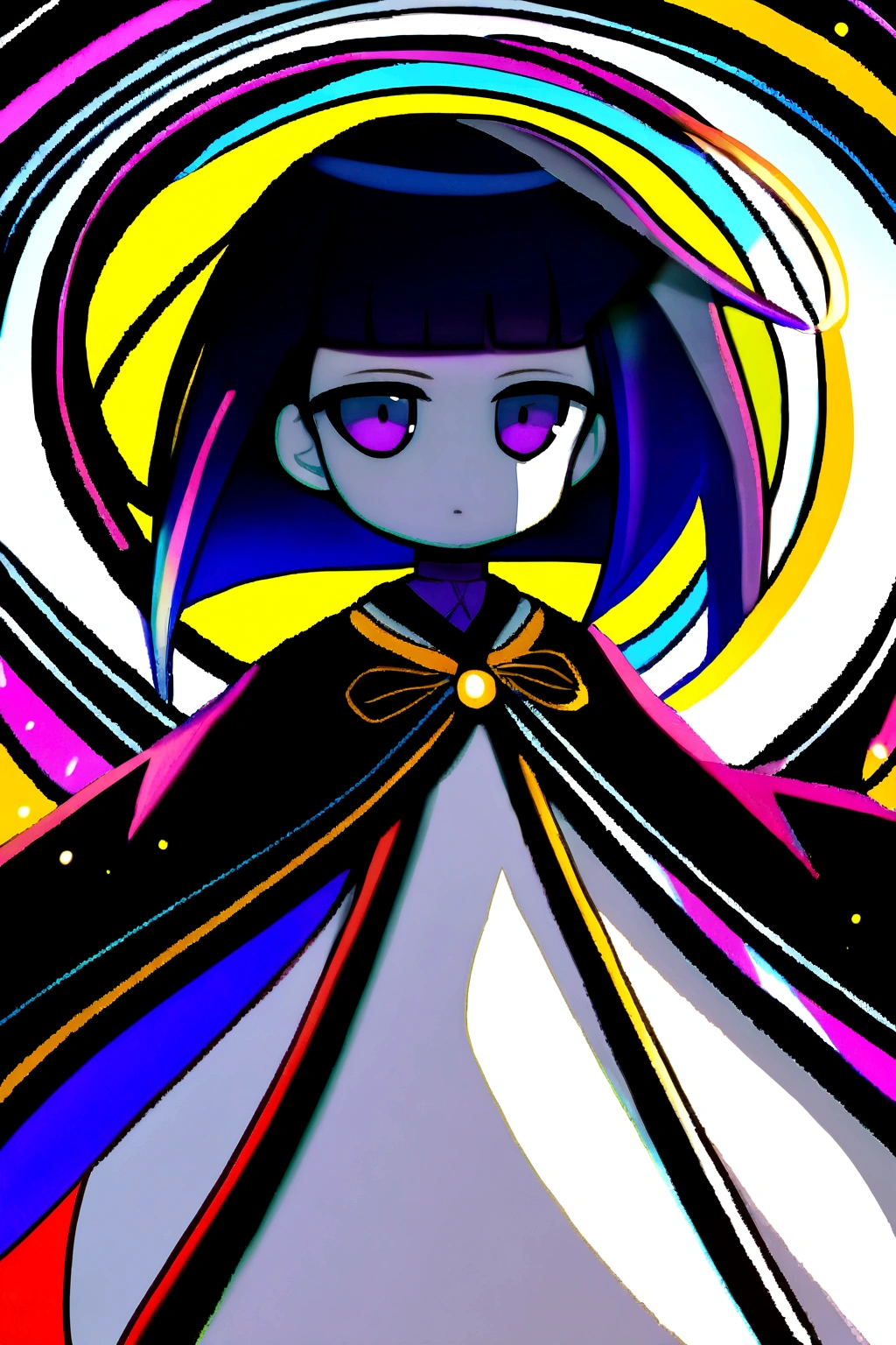 Dark girl black hair long anime hime cut ark dress white skin