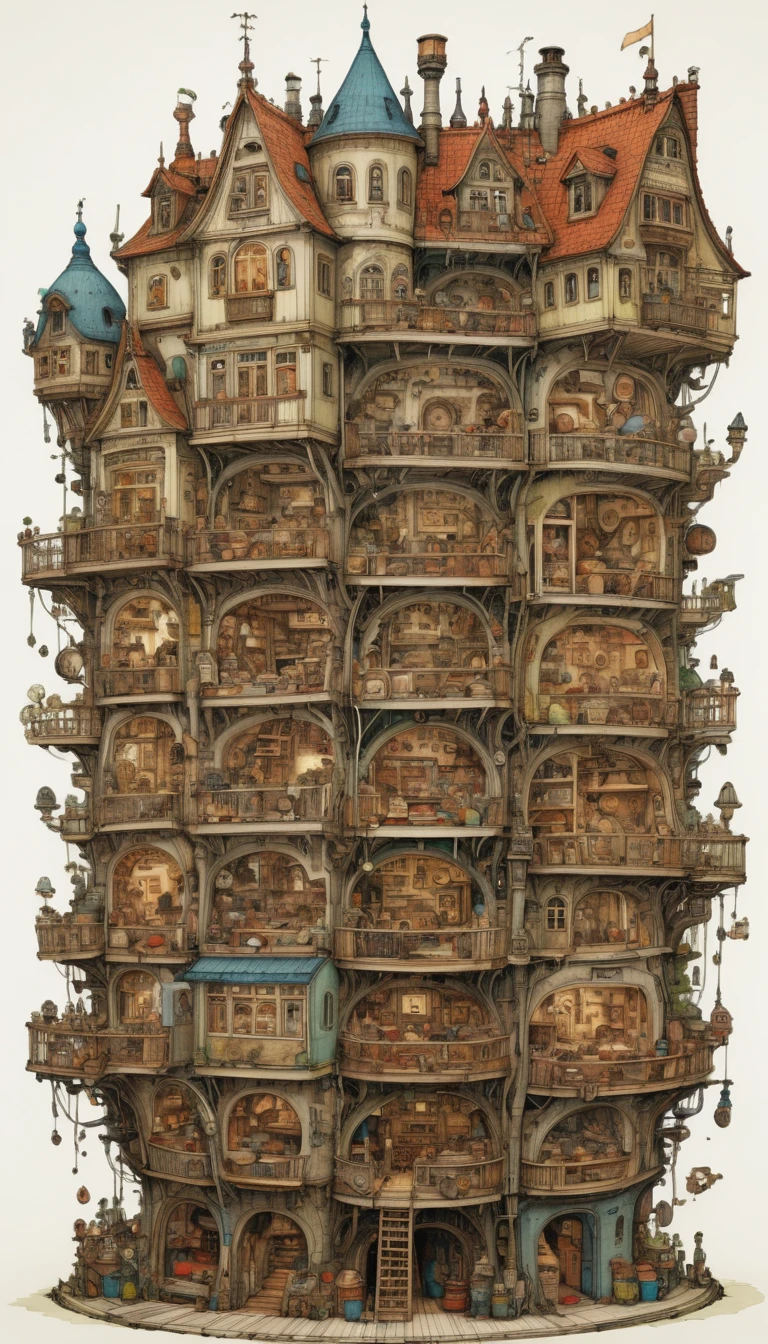 building,Nesting, inspired by Mattias Adolfsson, Highest quality, masterpiece, 8K