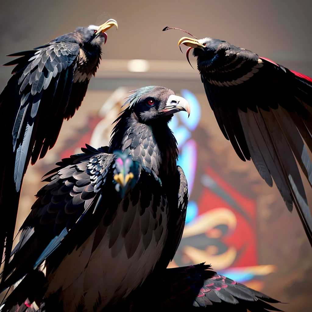 black vulture with open wings. on your chest with letters crf. shiny with red and white black outline., (maximum quality:1.4),(obra-prima:1.3),(sharp focus:1.2),(Photorealistic:1.4),(black vulture bonitas em estilo perfeito:1.4),(droopy eyes:1.2),(pelos macios),foto de corpo inteiro.