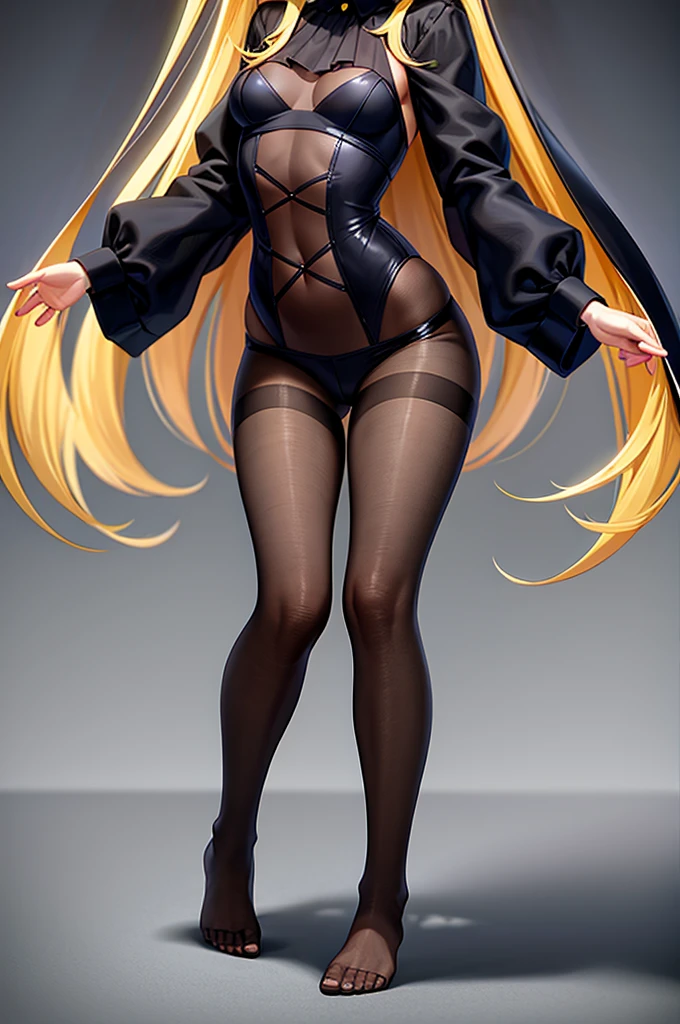 (Black pantyhose),barefoot,Naked,Cute little ,Tiny ,Small girl,,Childish face, Very fine clean face,Top quality,Straight Hair,Yellow hair,(Dark Room), Subtle light, Natural light,Soft lighting,Light from directly behind, (Are standing),Front view,Black background