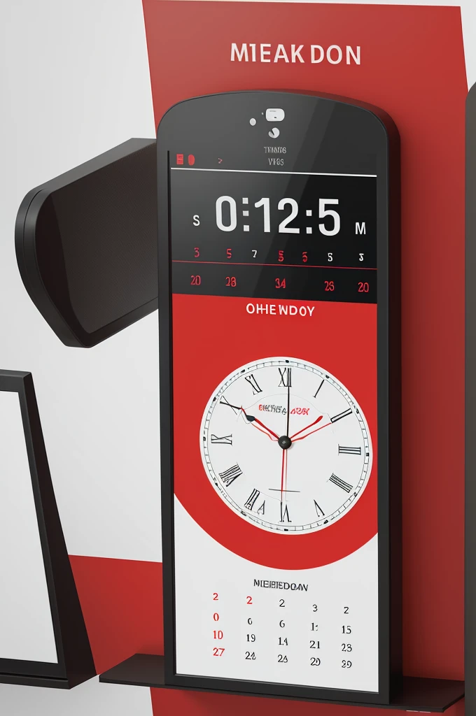 Display a clock or calendar marking the perfect moment. Include graphics on timing and opportunity, using the red and white color palette for a bright and modern design.