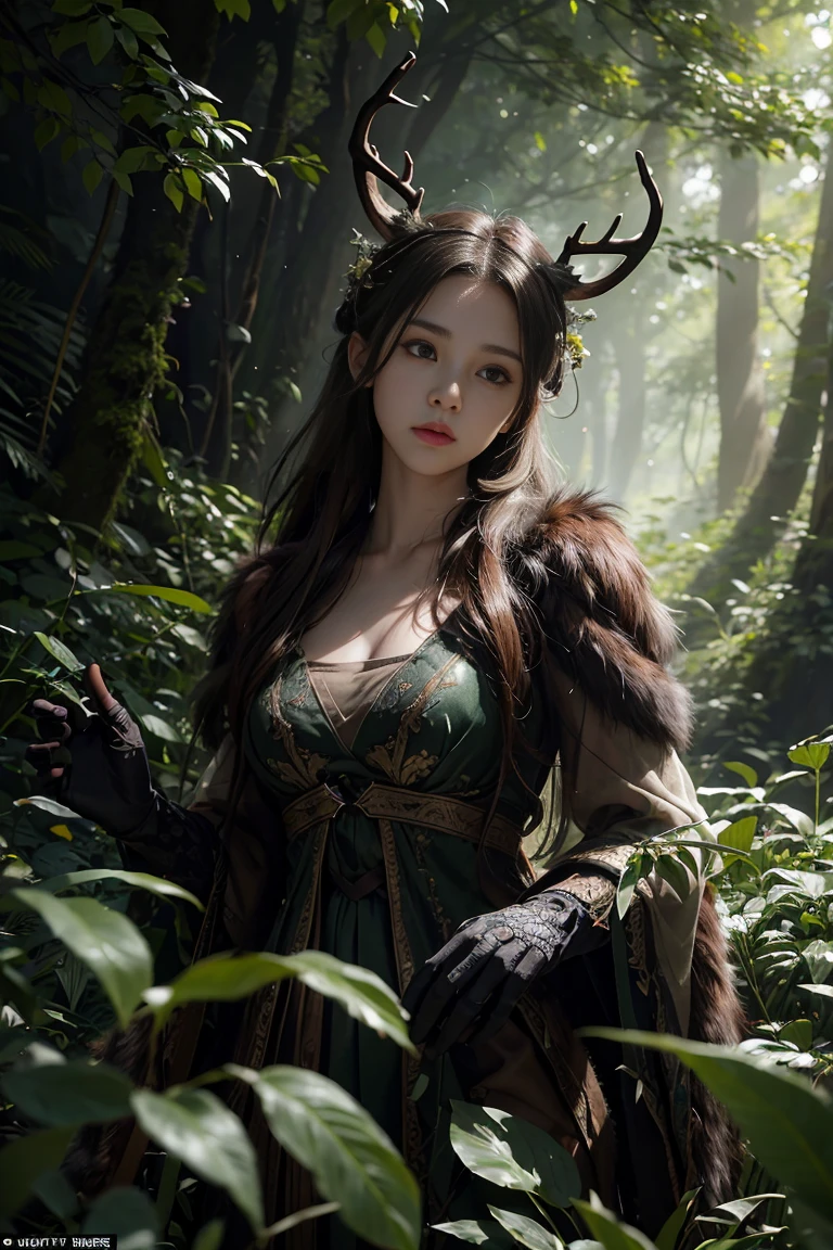 Hyper-detailed deer-human hybrid, 8K clarity, individual fur strands with adaptive tessellation, subsurface scattering on antlers, volumetric god rays through forest canopy, high-dynamic-range lighting, photogrammetry-based environment textures, particle systems for floating pollen, motion blur on swaying plants, atmospheric perspective --ar 21:9 --stylize 1000 --q 2 --v 5