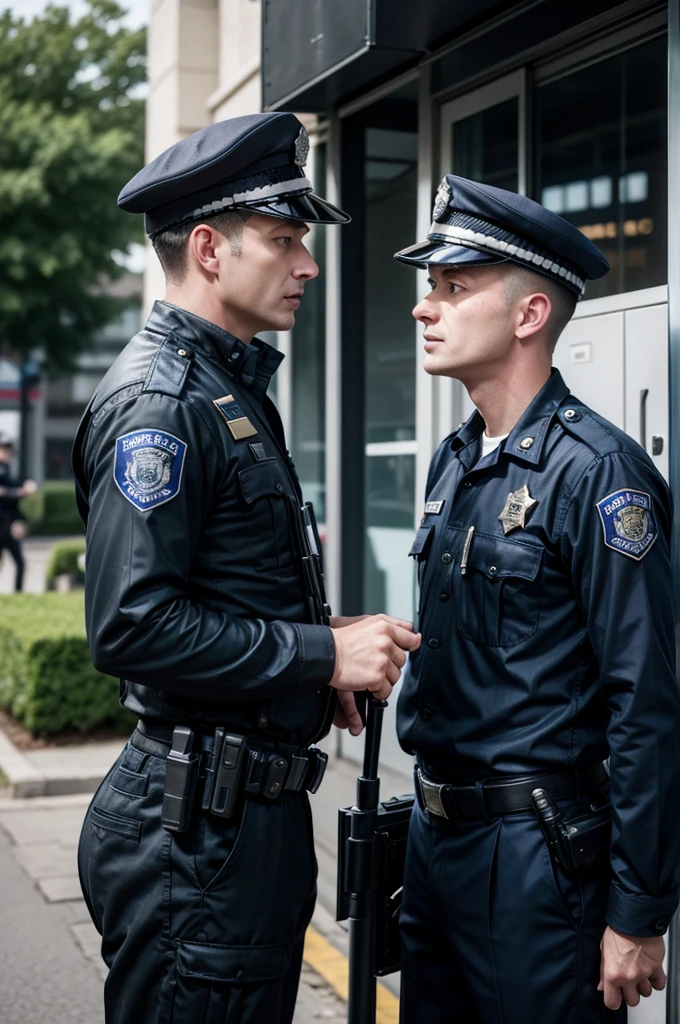 Police man talking to a regular person