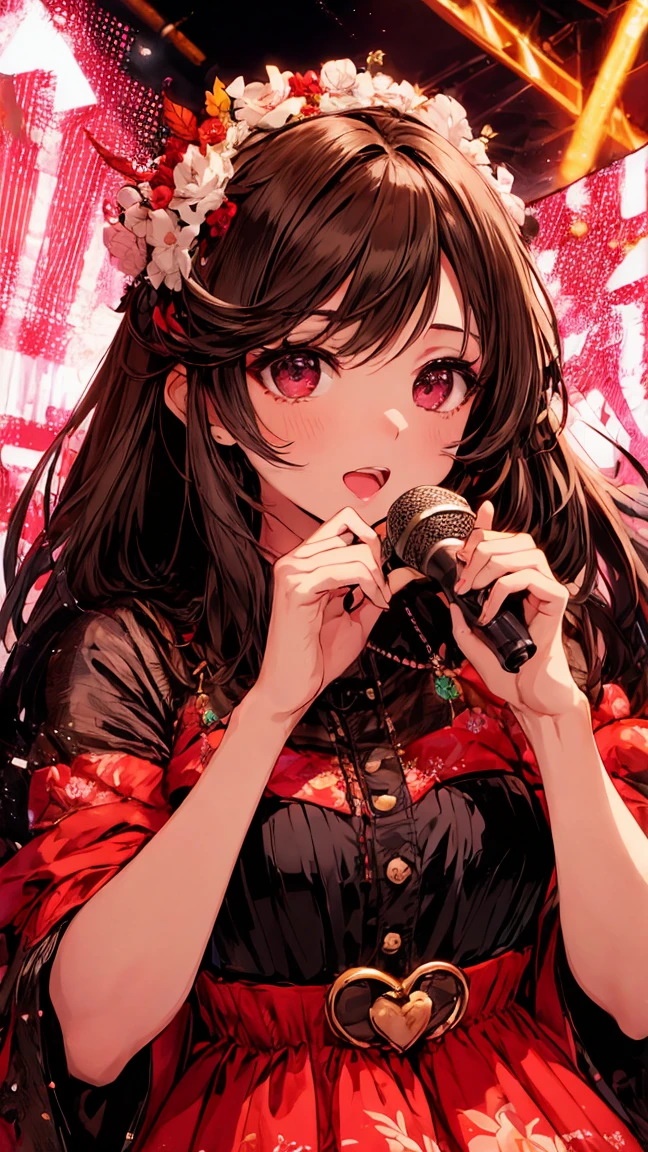 Very cute and beautiful K-POP female singers, Singing on the Gondola Live Stage, 
break,
Face close-up, Singing scene, Dress scene, Looking at the audience, 
break,
Expressing the singer in bright colors, Expressing the singer&#39;s dress in colorful colors, Expressing the singer&#39;s voice with warm colors