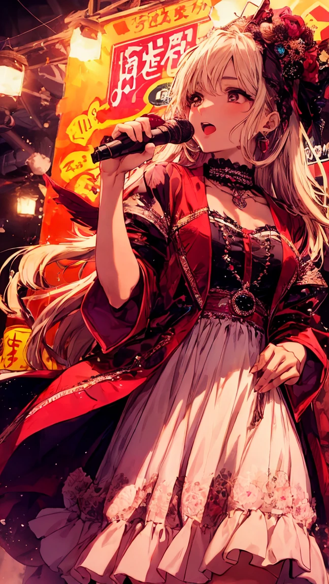 Very cute and beautiful K-POP female singers, Singing on the Gondola Live Stage,
break,
Face close-up, Singing scene, Dress scene, Looking at the audience,
break,
Expressing the singer in bright colors, Expressing the singer's dress in colorful colors, Expressing the singer's voice with warm colors