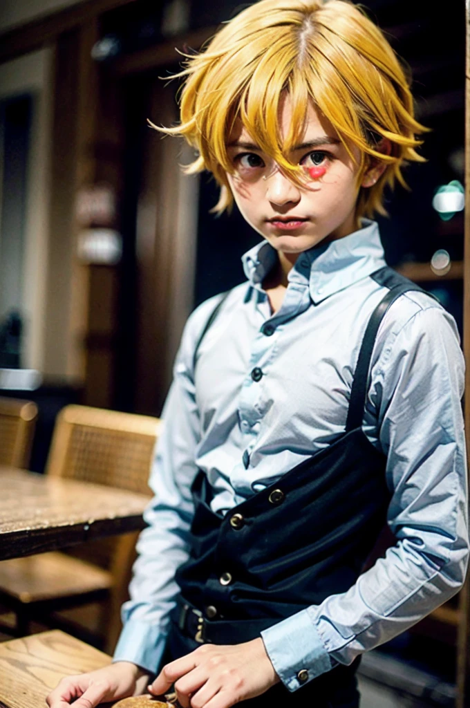 Tafah, Best quality, Very detailed, clarification, 1 boy, Single, Male focus, Looking at the viewer, Upper body, Depth of field, featuring.meliodas_Nanatsu_no_Taizai, , Blonde hair, green eyes, long sleeves