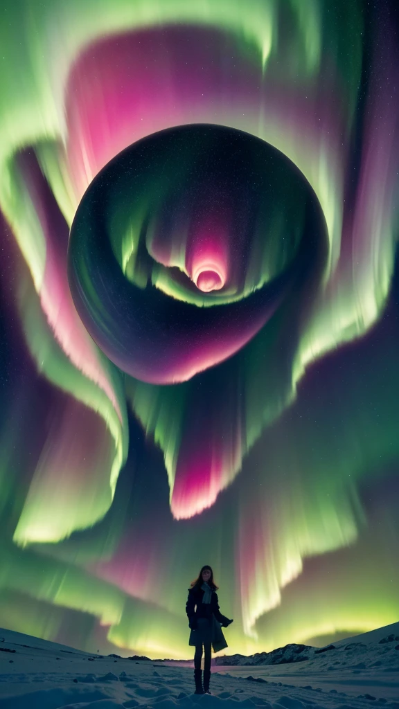 tmasterpiece, 4K, Hyper-Resolution, Optimal image resolution,aurora borealis,This stunning illustration depicts an abstract portrait of a young girl in the Northern Lights, A chaotic storm of aurora erupted in his mind,ModelShoot style,(multiple exposure:1.8),The transparent and ethereal girl's face blends with the aurora,Express your thoughts, Emotions and dreams in surreal and magical landscapes. Use bright colors and meaningful symbols to reflect the complexity of the human mind,Epic surrealist style,Epic dreamy style,epic digital art illustration