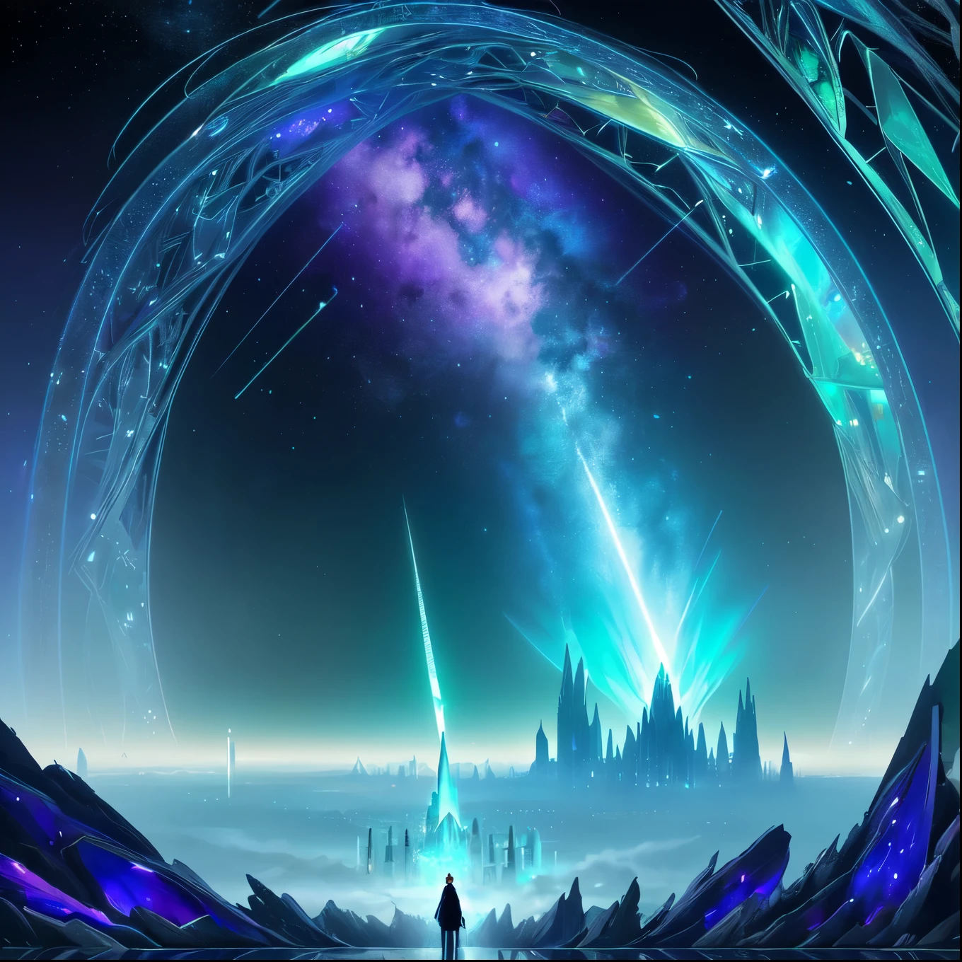 In the celestial tapestry of the cosmos, an iridescent nebula spread its gossamer tendrils, Its luminescent hues paint a canvas of otherworldly hues across the interstellar expanse. In the midst of this impressive picture of heavenly grandeur, a lonely planet hanging suspended, a sapphire and emerald jewel veiled in the obsidian velvet of space. Its atmosphere glowed with a delicate dance of refracted light., casting prismatic reflections on the landscape below. On this green orb, a crystalline cityscape spread out in harmonious symphony with the natural splendor that surrounded it. Towers of glass and steel rose like the spiers of a futuristic cathedral., its living surfaces with a fascinating play of luminescence that traced tortuous paths, similar to ethereal currents of electricity. Intricately intertwined energy bridges covered the vast chasms between the structures.., while airships that looked like iridescent dragonflies glided with effortless grace between the skyscrapers, leaving ephemeral trails of pulsating colors in their wake. In the middle of this shining metropolis, His heart beat in the shape of a colossal building, a nexus of technological wonders and transcendent knowledge. This monument to ingenuity, known as the Nexus Tower, It pierced the heavens with its crystalline pinnacle., an epitome of the scientific prowess and artistic aspirations of the planet. Inside its sacred halls, The brightest minds of countless species gathered, Their searches span dimensions of reality as they sought to unravel the enigmas of the universe and harness the limitless energies found at its core... Still, for all the splendor and illumination that bathed this world, an undercurrent of intrigue churning in the shadows. Beneath the veneer of utopian harmony, Whispers of inexplicable phenomena floated like veils of cosmic fog. Citizens h
