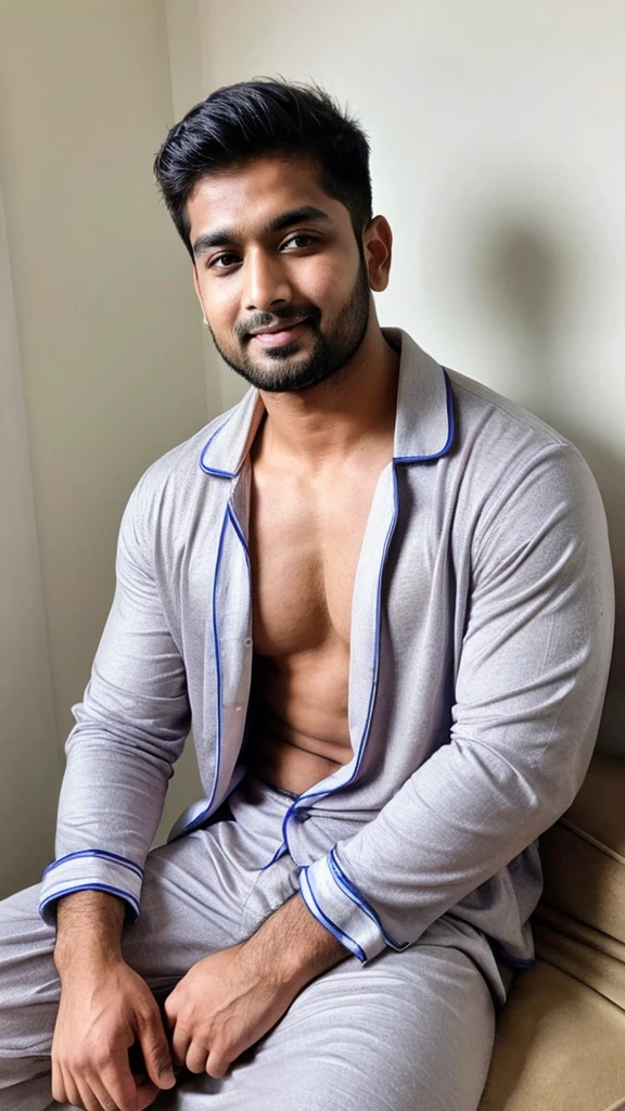A base model of a handsome and sexy indian boy , he is wearing pajama