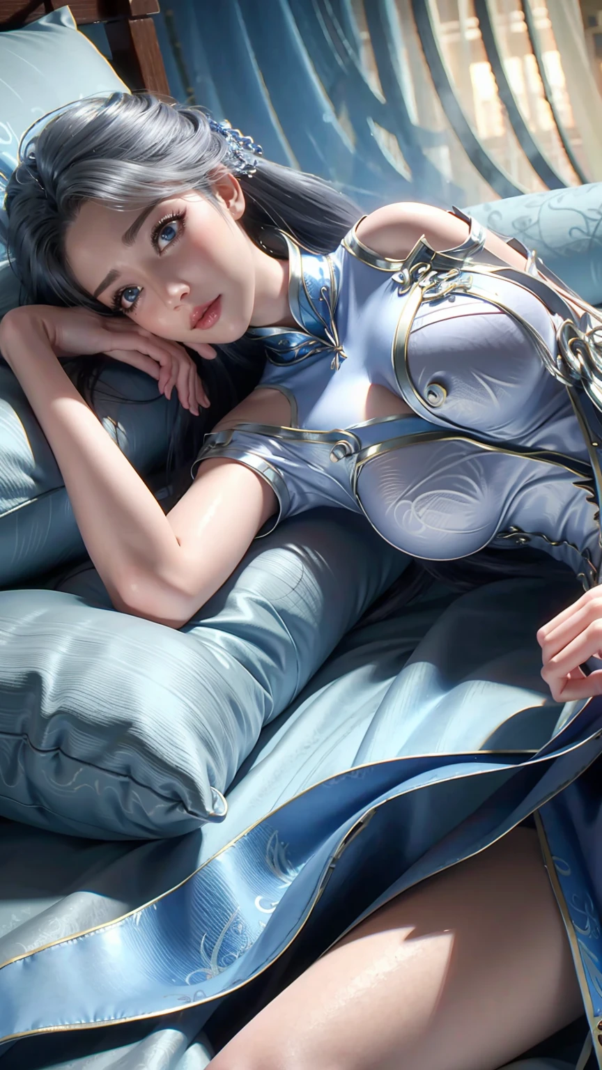 一个女孩Lying in bed,Face up,Raise your legs slightly,Front view super detailed beautiful big breasted girl 16 years old. Ultra HD, 4K, 8K, Movie,whole body,Lying down,Long legs,Very big breasts,whole body捕捉,(((Lying in bed))),(((whole bodyLying in bed))),big bed,Off-shoulder,Shoulder to shoulder,Lying in bed,Sleeping on the pillow,Lying down,Headrest pillows,Wet all over,Water Magic,Wet