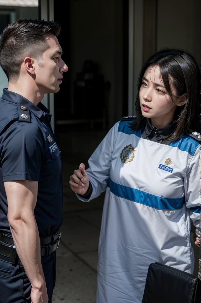 Police boss talking to a normal person