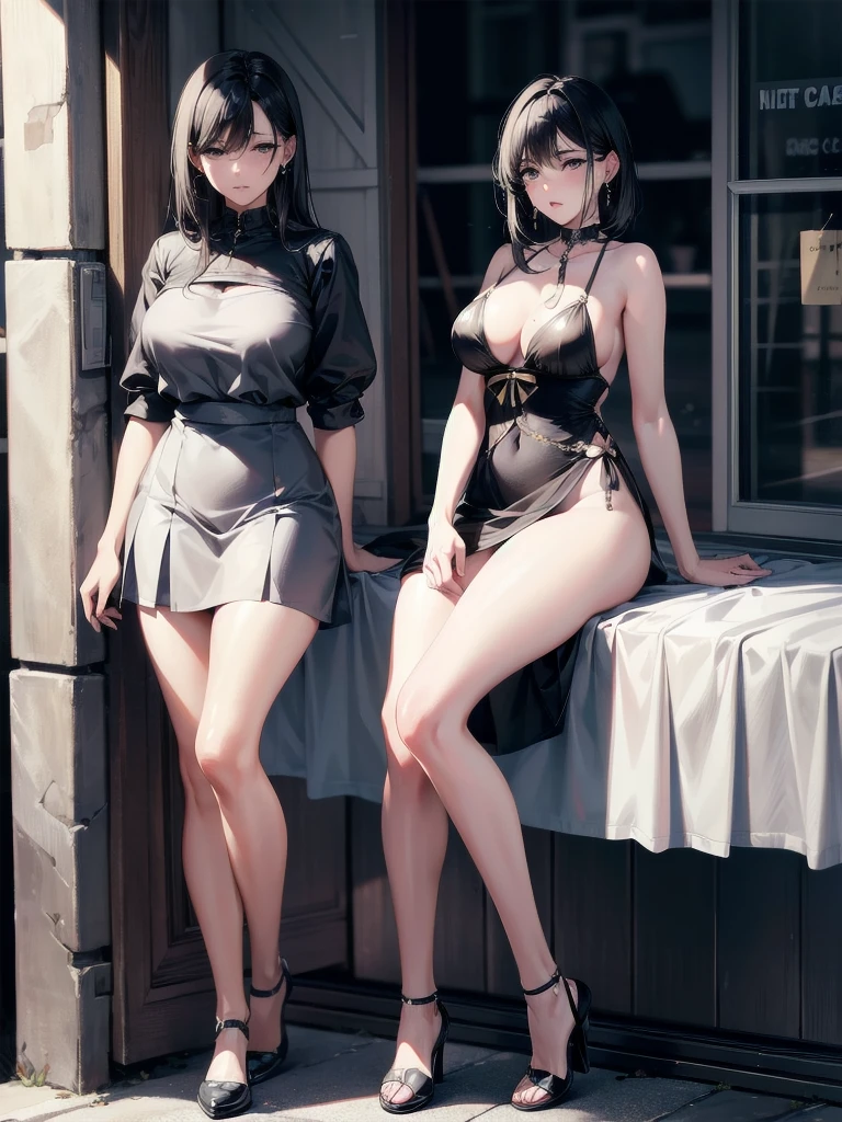 absurdres, RAW photo, extremely delicate and beautiful, masterpiece, Best Quality, ultra high resolution, 32k, hyperrealistic, ultra-detailed, in her 20s, delicate facial features, tearful mole, earring, medium breasts, full body shot, shorter middle hair, black hair, summer school_uniform,