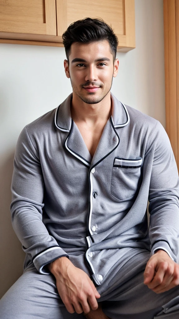 A base model of a handsome and sexy boy , he is wearing pajama ,he is extremely handsome , black hair