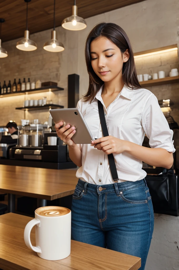 Show someone putting a wireless mouse into a bag, then taking it out and using it at a different location, like a café.