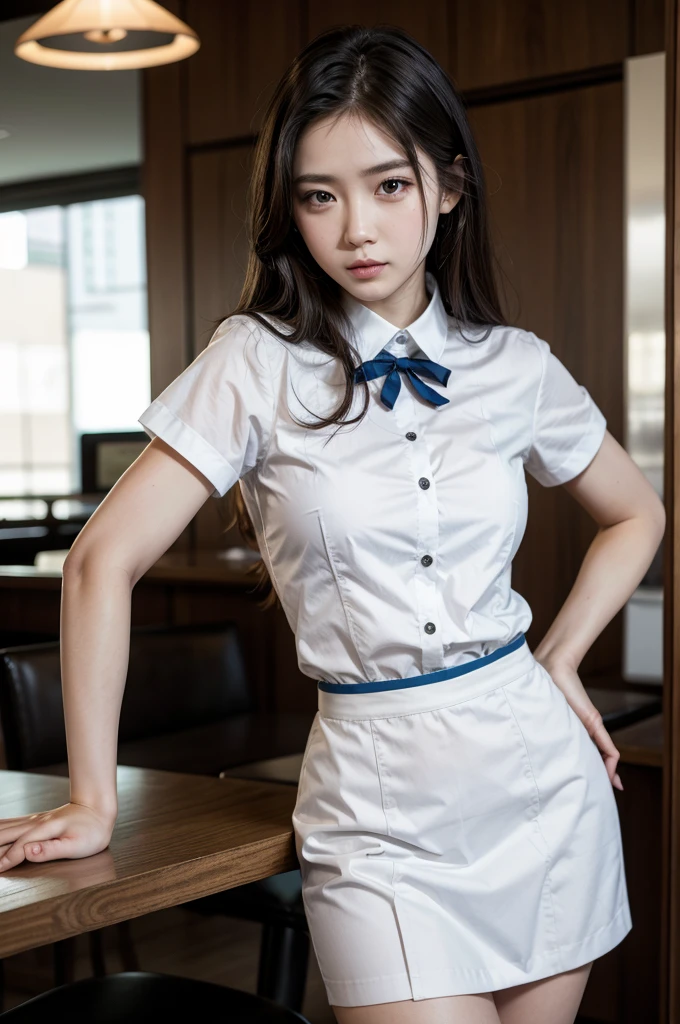 model with waitress clothes