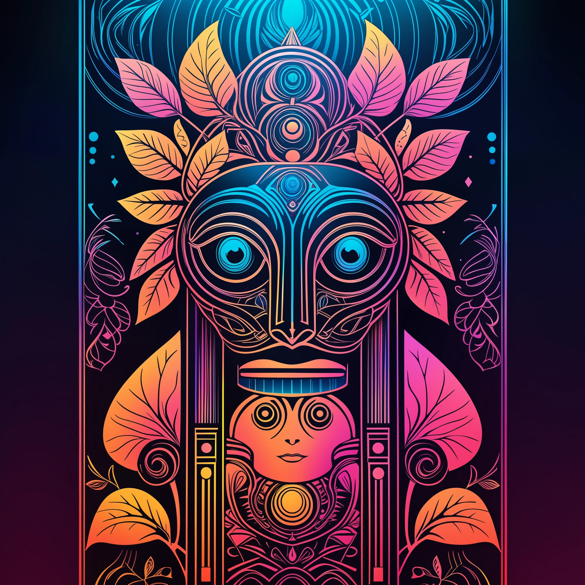 Symbolic symbols of plants, minimalist style, graphic illustrations of totem art, laser diffuse gradient metal color scheme, New surreal poster design, bold prints, Metal relief, dual tone, solid background, 8k, UHD, best quality, highres