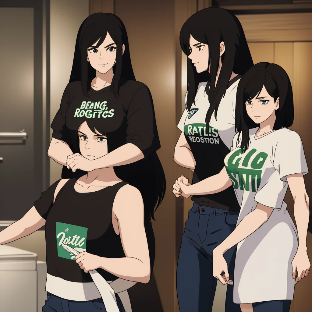 Big breasted woman, and long black hair, with boyfriend with black hair stylish hairstyle couple together with boston celtics shirt