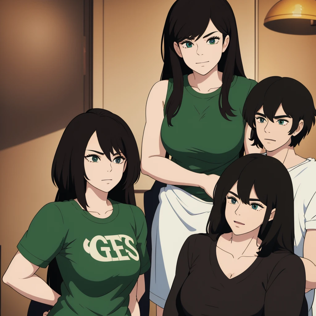 Big breasted woman, and long black hair, with boyfriend with black hair stylish hairstyle couple together with boston celtics shirt