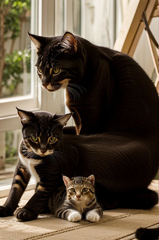 A mama cat with her kitten.
