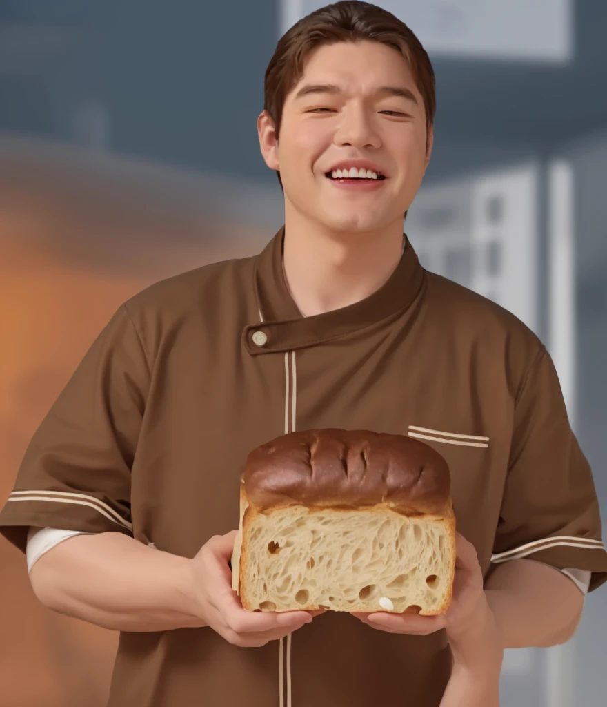 movie poster illustration,Person Half Body,The background is related to bread,The character image remains motionless