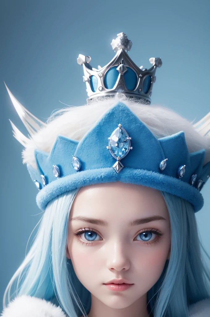 Create an image of a blue crown with soft light blue tones. Each tip of the crown should have a white circle on top. The base of the crown should be oval and light blue. The image background must be completely white. The crown should have a heavenly appearance and be simple, sem muitos detalhes.