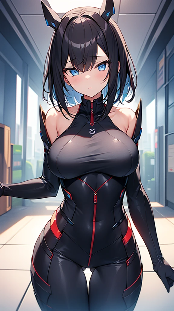 (Highly detailed CG Unity 16k wallpaper,masterpiece, Biological, whole body),(Best lighting, Best Shadow, Very delicate and beautiful),(One girl),blue eyes, Big Breasts, Black Hair,Red and black off-the-shoulder revealing high-cut SF ハイレグ型 bodysuit,Neck Seal,High-tech sci-fi corridor, Dynamic pose, Detailed Machinery, Sleek design.,My crotch is wet, {{An extraterrestrial lifeform preys on girls and takes their place、Her breasts are bigger than a real girl&#39;s、Suitable for the mother}}, Unknown sensation, Feels good, Vigorous movement, more, instinct, Female fall, Bouncing chest, loose, loose, Next to a real girl skeleton, NSFW