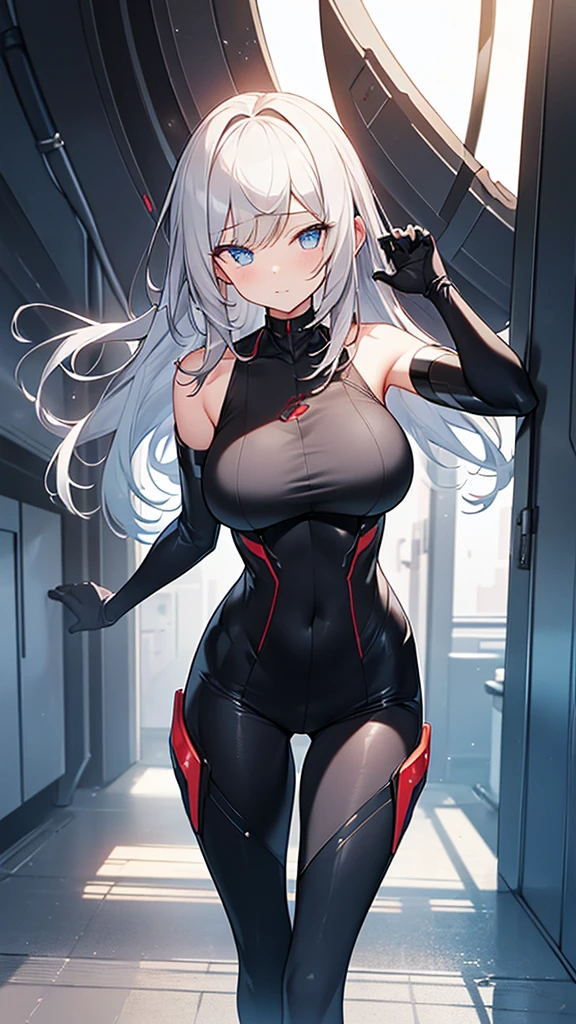 (Highly detailed CG Unity 16k wallpaper,masterpiece, Biological, whole body),(Best lighting, Best Shadow, Very delicate and beautiful),(One girl),blue eyes, Big Breasts, Black Hair,Red and black off-the-shoulder revealing high-cut SF ハイレグ型 bodysuit,Neck Seal,High-tech sci-fi corridor, Dynamic pose, Detailed Machinery, Sleek design.,My crotch is wet, {{An extraterrestrial lifeform preys on girls and takes their place、Her breasts are bigger than a real girl's、Suitable for the mother}}, Unknown sensation, Feels good, Vigorous movement, more, instinct, Female fall, Bouncing chest, loose, loose, Next to a real girl skeleton, NSFW