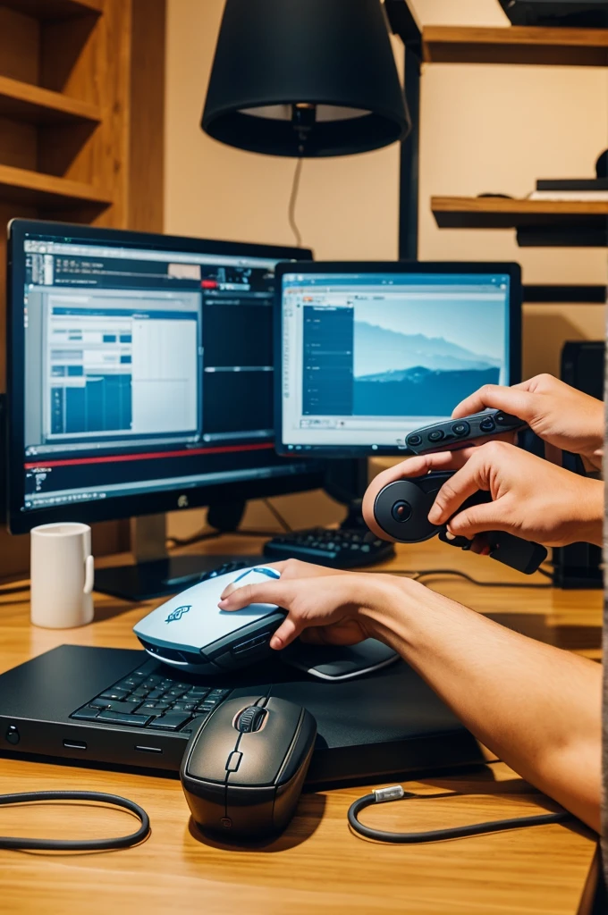Show someone smoothly using a wireless mouse to edit a video.