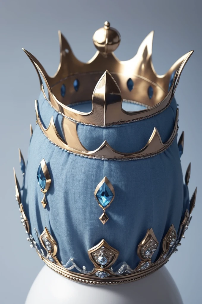 Create an image of a crown with the same design and style as the following description: a realistic crown with raised details and high spikes. The crown must be in shades of blue, with every detail maintained as described, but without any people, animal or figure wearing the crown. The image background must be completely white