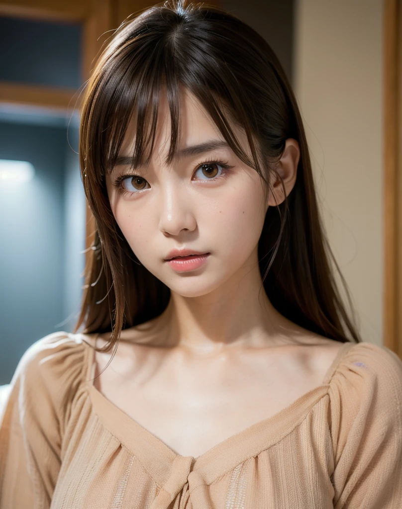 best quality, face focus, soft light, ultra high res, (photorealistic:1.4), RAW photo,
1japanese girl, solo, cute, (pupil, lights in the eyes), detailed beautiful face, (small chest),(high resolution detail of human skin texture),
(long hair),
indoor,
Damask Shirt Dress,
(portrait)