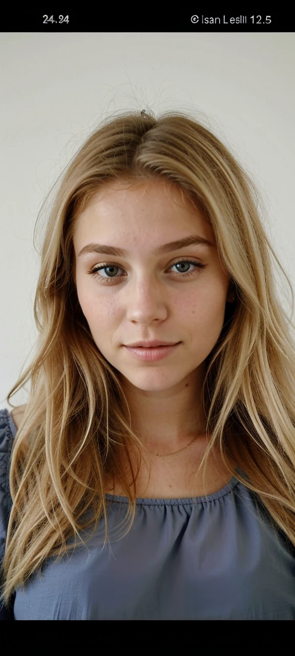Le portrait réaliste d'une jeune fille de 22 ans.
Elle a des long cheveux blonds.
Elle est belle et possède des lèvres pulpeuses.