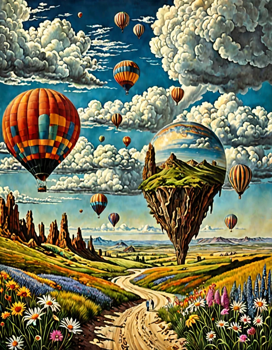 (unbelievable:0.0) A surrealistic landscape with otherworldly characteristics, fantastic elements that defy the laws of physics or reality, creating a sense of wonder and disbelief, Combination of artistic styles