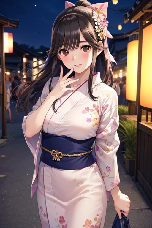 nsfw,、

Gaoling loves flowers、Shiny brown hair, long hair、Ponytail with ribbon, Beautiful brown eyes、Shy、Embarrassingsmile、blush、Sparkling eyes, (Fine grain)、Ultra-detailed eyes、Highly detailed face, Highly detailed eyes,((Cowboy Shot, The background is the night of a Japanese summer festival.))、

masterpiece, Highest quality, Pixiv,  (8K, Highest quality, masterpiece: 1.2), High resolution, 

5 biologically correct fingers、Placing hand on face、、mature、Realistic, Real person, (Pale skin: 1.2), RAW Photos, Realistic, Shiny skin, Shiny Hair、(25 year old woman with bangs), (yukata) and (pink) and (Floral)、Embarrassing, smile、alone、Are standing