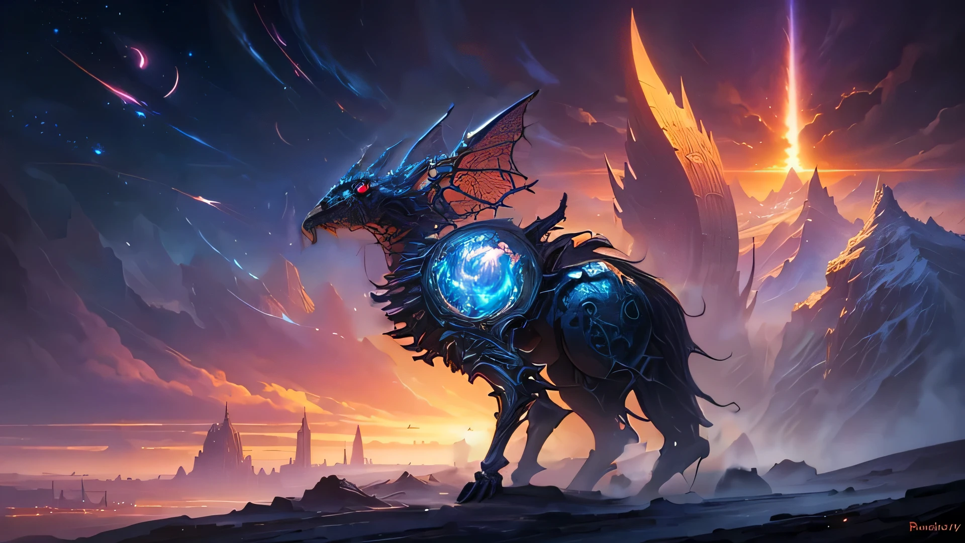 ((best quality)),(Ultra-high resolution),(Very detailed),(Detailed description),((Best CG)),(Best works of art),Ultra-precision art,Amazing Art,(Fantasy art with precise details:1.5), Red and blue moons on the horizon