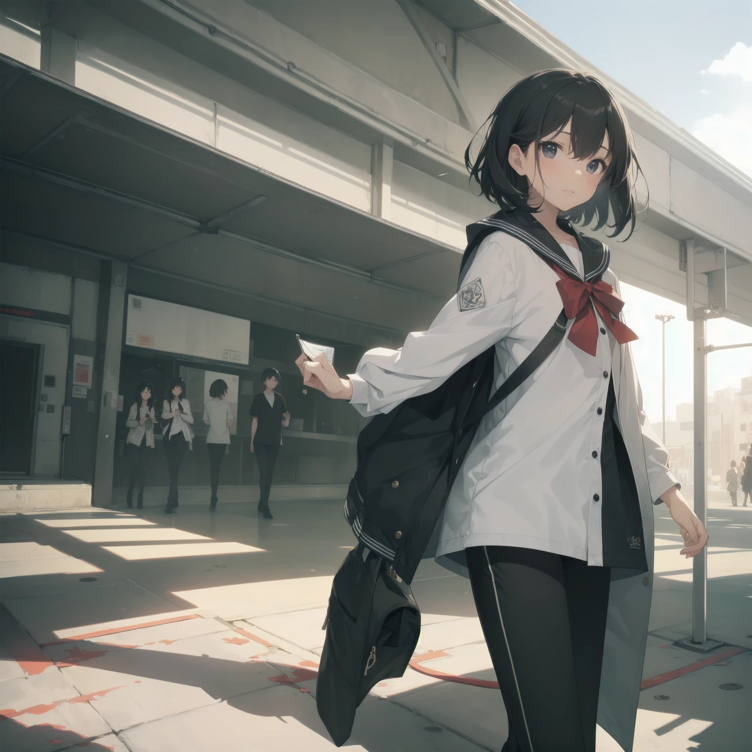 ultra-absurdres-Top quality by artist God, ultra-detailed, high resolution, anime moe artstyle, best anime 8k konachan wallpaper, pixiv contest winner, pool:2810, perfect anatomy,break, 1girl, (Please draw a girl walking sleepily to school alone. )break,(Solo,little female, 13-year-old:1.3),Full limbs, complete fingers,a junior high school student, (very short hair), short cut, flat chest, , small butt, small black eyes, beautiful detailed eyes, well-proportioned iris and pupils, expressive eyes, highres detailed hair, soft expression, salor school_uniform, sailor collar, serahuku, bow, pleated skirt,(Detailed Lighting), (Detailed background), in the School commute route. break,super detailed skin, Best cinematic lighting powered by famous artist, 8k,beauty illustration,photoshop_(medium),very aesthetic,break,((artist:mochi_au_lait )), artist:clamp ,artist:carnelian ,artist:kantoku ,
