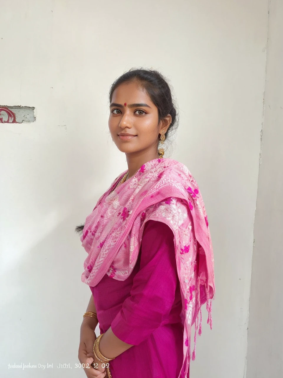 imagine prompt: A 20-year-old Indian Tamil Nadu girl draped in a vibrant silk saree adorned with intricate golden embroidery, jasmine flowers tucked into her long, black hair, dark kohl highlighting her expressive eyes, a serene smile gracing her lips, standing against a backdrop of lush green paddy fields stretching to the horizon, a gentle breeze carrying the scent of earth and flowers, evoking a sense of timeless beauty and grace, Photography, using a 50mm prime lens with f/2.8 aperture, --ar 3:2 --v 5