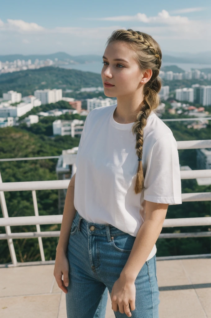 A candid photograph of a young blonde *********** girl. She's sitting on top of the monkey bars in the playground. She's wearing brown canvas shorts and a tight short sleeved shirt. She is looking behind her. Photo is taken in the 90s. She's glancing back towards the viewer.

 1girl, Solo, High Resolution, Looking at viewer, From Behind, High Resolution, Masterpiece, Accurate, Anatomically Correct, Award Winning, Best Quality, Detail, High Details, High Quality, Quality, Super Detailed, Blonde Hair, Closed Mouth, Hyperdetailed, Hyperrealism, Photorealistic, Portrait Photography, volumetric lighting, 