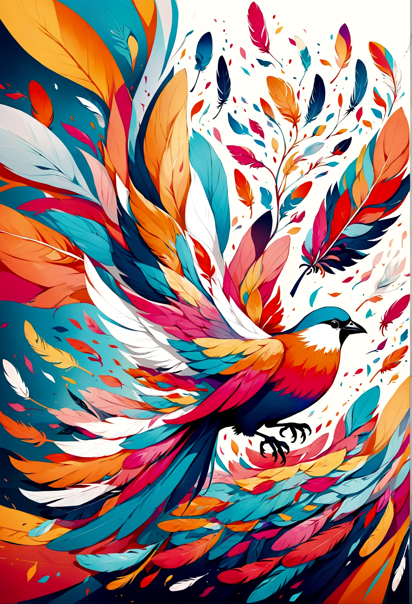 Abstract art illustrtion colorful, Bird and flower feathers, HD