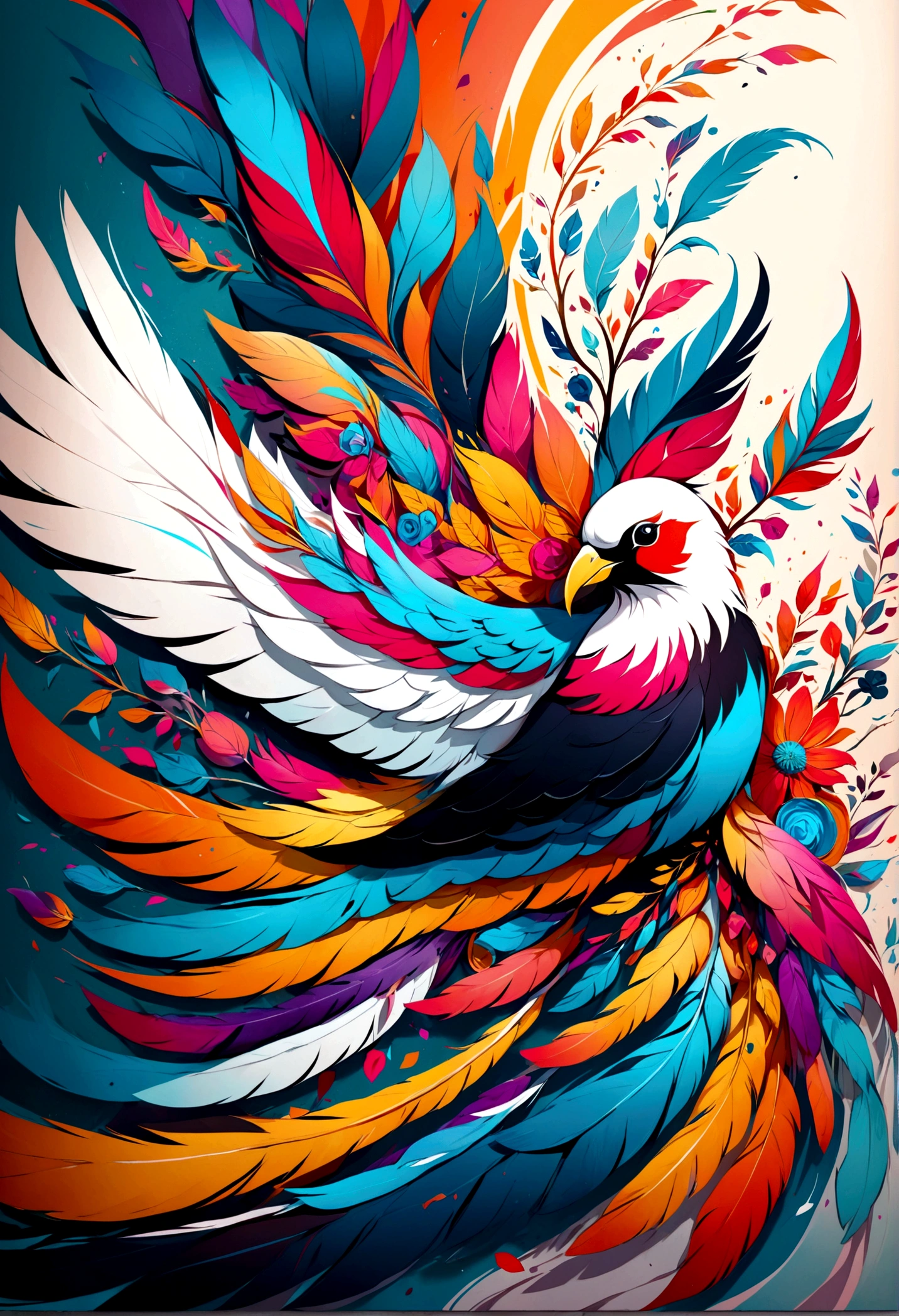 Abstract art illustrtion colorful, Bird and flower feathers, HD