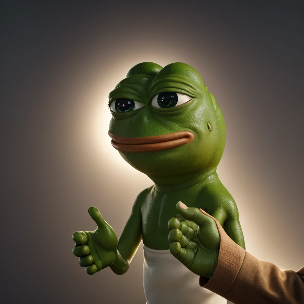 pepe the frog,frog humanoid character,shaking hands,business partner,detailed facial features,highly detailed,photorealistic,8k,hyper detailed,award winning lighting,cinematic lighting,dramatic lighting,incredible hyperrealistic details,exquisite detailed texture,highly realistic,meticulously detailed,sophisticated texturing,natural skin tones,vivid colors,seamlessly blended,award winning3D rendering,professional3D illustration,stunning realism,masterpiece