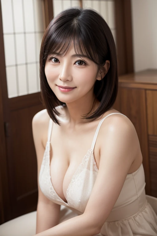 (Highest quality)、(Highest quality)、4K、Japanese、Mature Woman、Married Woman、36 years old、C Cup、Beautiful Skin、Black Hair