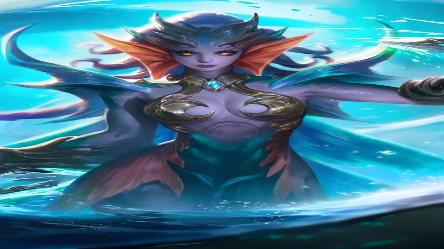a woman with a sword and a blue dress in the water, ne zha from smite, official splash art, ice sorceress, hero from dota 2, splash art, dota character, artgerm sylvari portrait, artgerm detailed, 8k hd wallpaperjpeg artifact, dota 2 hero, 8 k hd wallpaperjpeg artifact