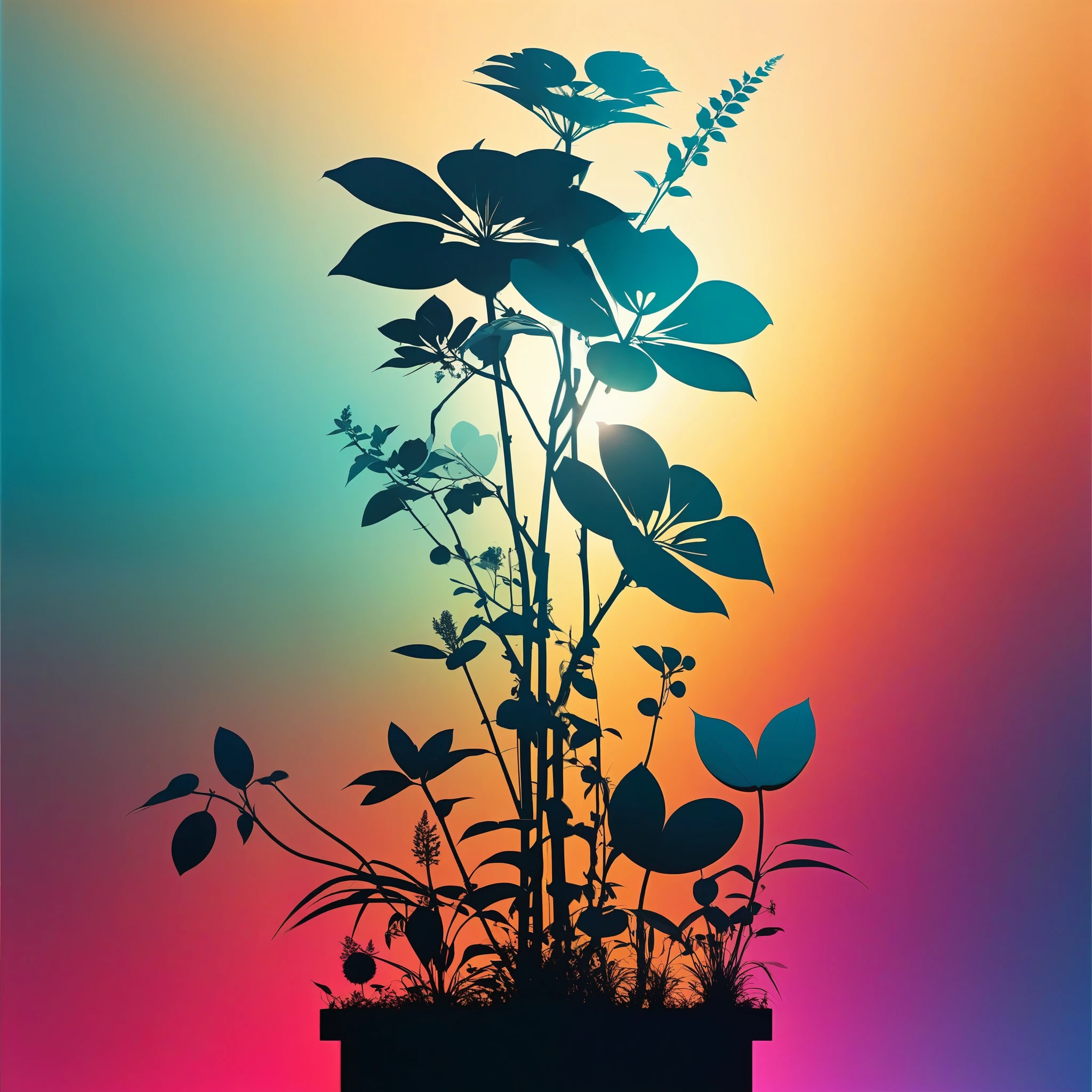 in style of Blek le Rat,Symbolic symbols of plants, minimalist style, graphic illustrations of totem art, laser diffuse gradient metal color scheme, New surreal poster design, bold prints, Metal relief, dual tone, solid background, 8k, UHD, best quality, highres