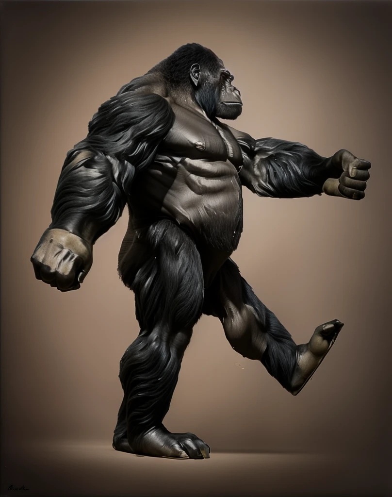 gorilla is walking, hand in fist pose