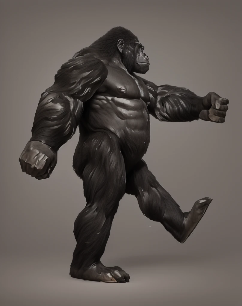 arafed gorilla standing on its hind legs with a white background, black hair gorilla, distant full body view, bigfoot, big foot, full body wide shot, whole body highly detailed, like gorilla, sasquatch,muscular, strong body, full body profile, 1/2 view realistic, full body shot hyperdetailed, highly detailed full body, ( sasquatch, full body close-up shot