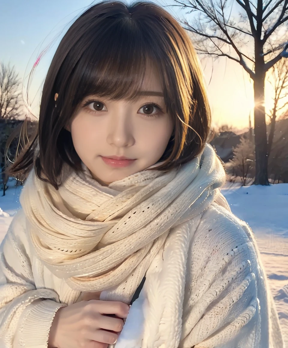 Being with a dog、A girl and a dog warming themselves by a bonfire、Lens flare、Hair blowing in the wind、Medium Short Hair、Fluffy scarf in warm colors、Expressing the whiteness of one's breath、Photo from the waist up、Night city illumination shot、Cowgirl Shot、Fur coat、豪華なグレーのミンクのFur coat、Wear fine leather boots、Luxury Bags、Inner turtleneck、Silver necklace and small silver earrings Millionaire style:1.4))、Full body photo、smile、 Caustics、Highly detailed photos、Very beautiful woman 、Ample breasts、No makeup、(8K、RAW Photos、Highest quality、masterpiece:1.2)、(Realistic、Realistic)、1 Girl、((Medium Short Hair、Midwinter、Cold region Snow falling、The wind is blowing、Fluttering Hair、Blur the background、Colorful illuminations、Looking into the camera:1.4))、