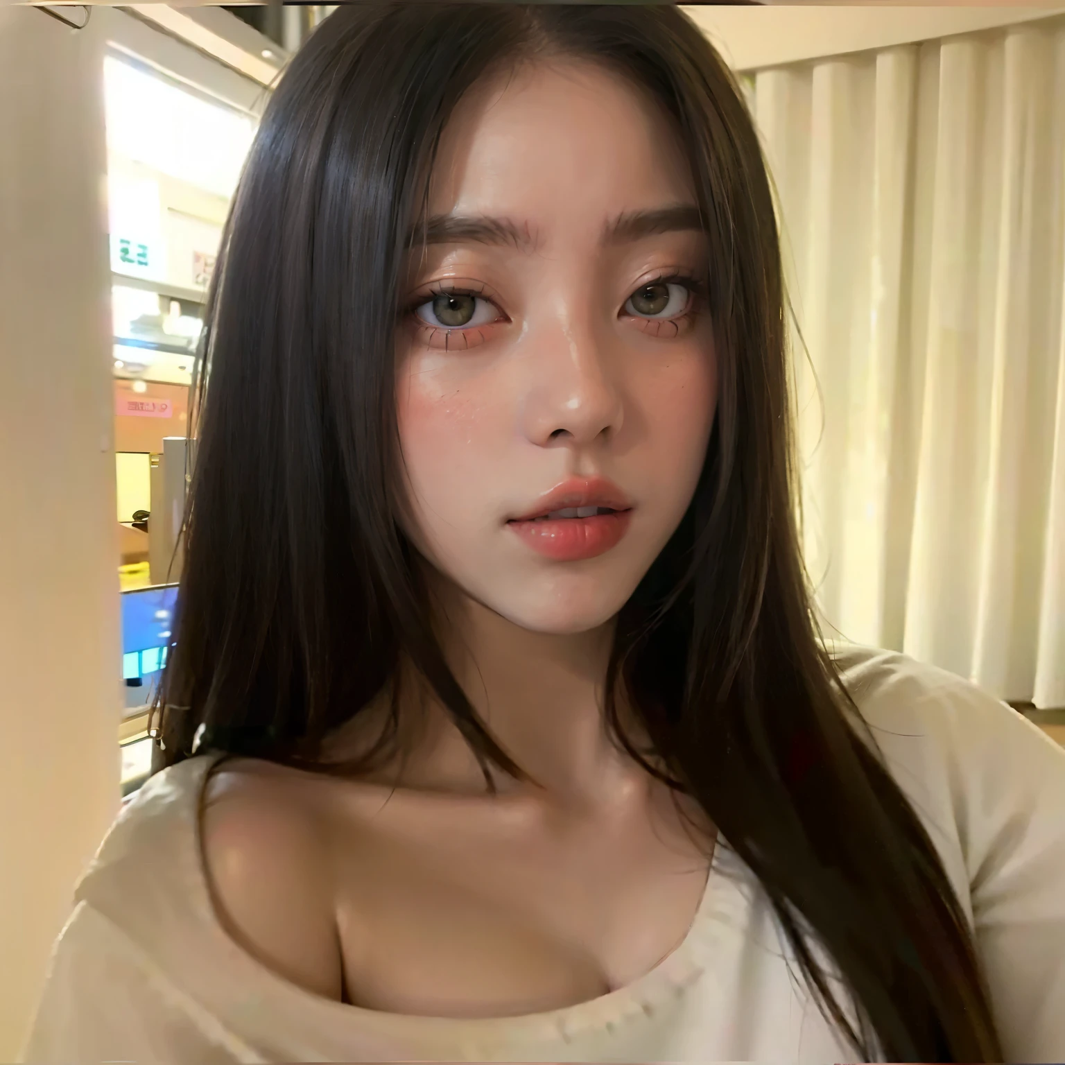 Small, slanted eyes Jenni Blackpink HD with cute lips and huge, an Asian adult woman , beautiful hair, Arms pretty , seios grandes , fleshy lips, olhos bonitos, olhos bem bonitos, cabelo bem preto