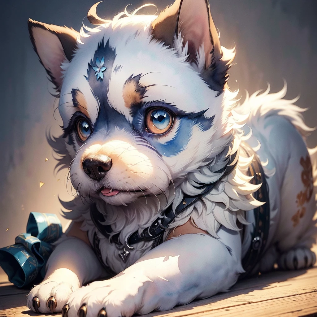 ((Best quality, 8K, Masterpiece: 1.4)),((Amazing detail: 1.3)),((Watercolor illustration: 1.2)),((high resolution: 1.1)),Thick painting style,(Critters),1 dog,Blue solid background,in style of ghibli,head portrait,Anime avatar,miniature schnauzer,Grim expression,sharp look,Beautifully detailed dogs,structurally correct,フォトリアリスティック,Delicate hair,Photo art
